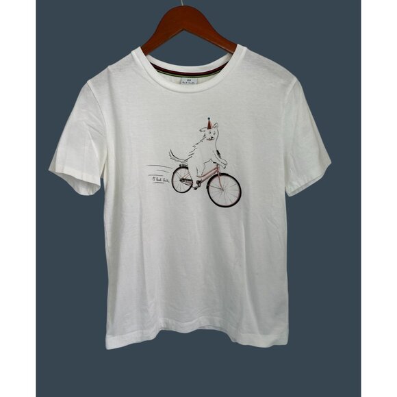 PS Paul Smith White T-Shirt With Dog On Bicycle Print 100% Cotton Size L - Picture 1 of 6